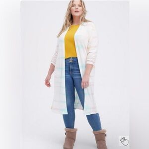 Torrid NWOT 3x Plush Duster Cardigan Pastel Tie-Dye cozy super soft